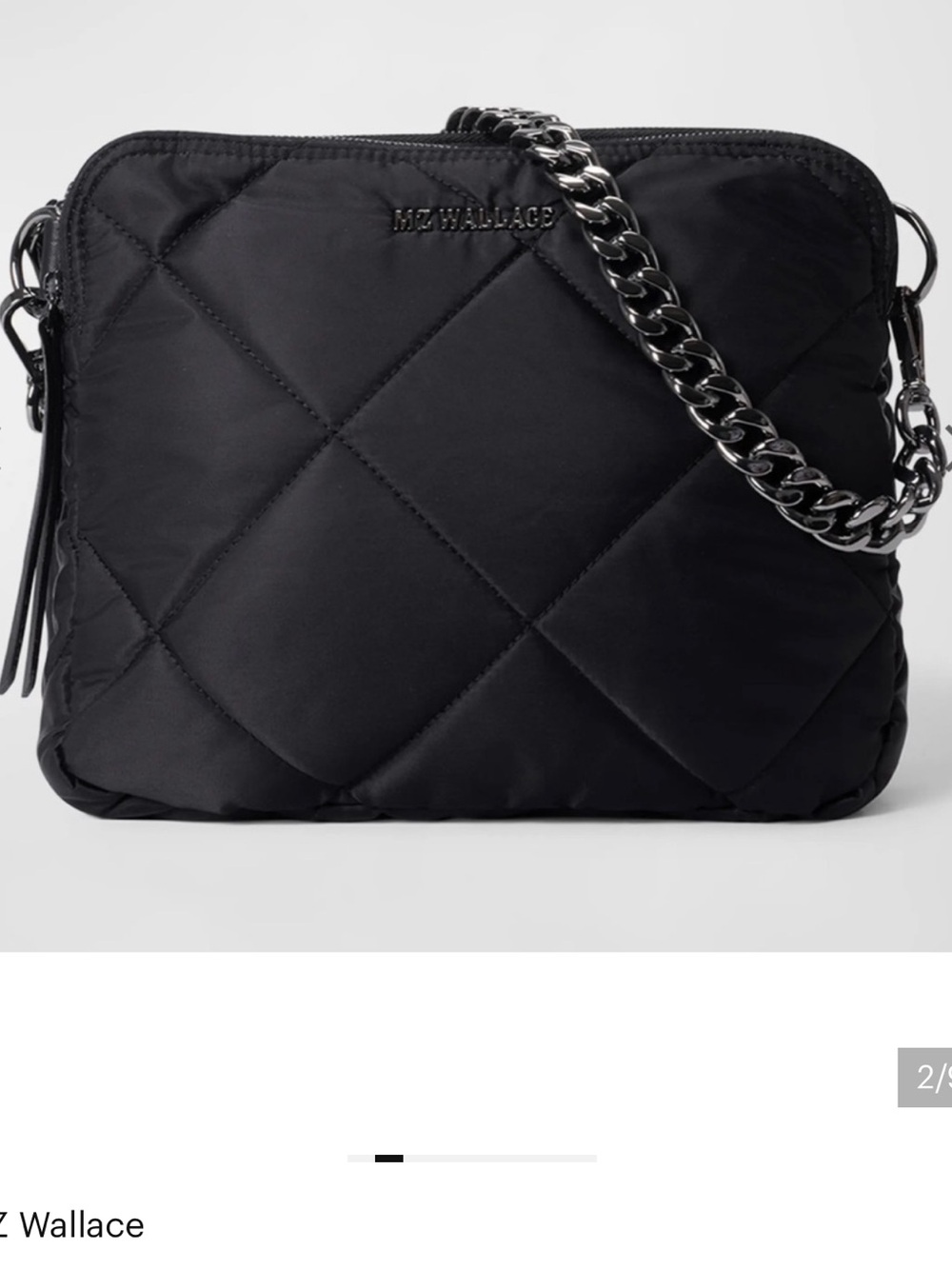 MZ Wallace black Madison crossbody quilted bag 6 pockets detachable strap 8X10X2